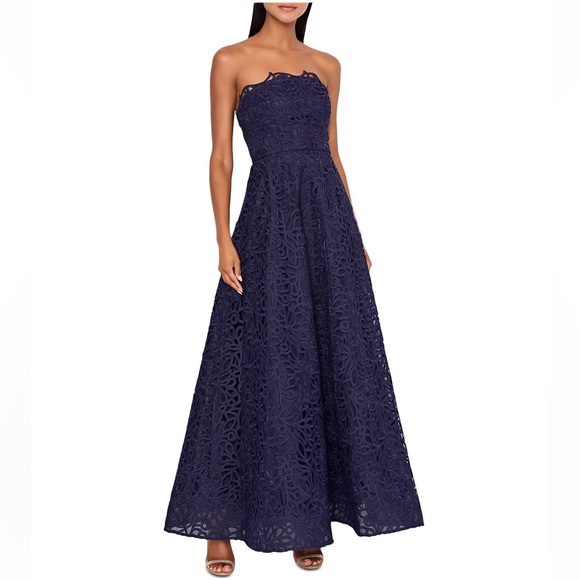 Milly Dresses & Skirts - MILLY Sonja Curled Lace Strapless Midi Gown Navy A-Line Dress Size 10 NWT